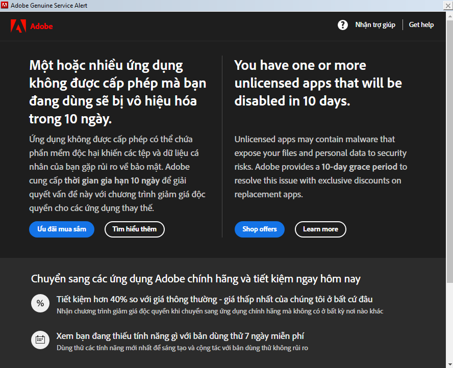 Cách fix Adobe Genius Service Alert