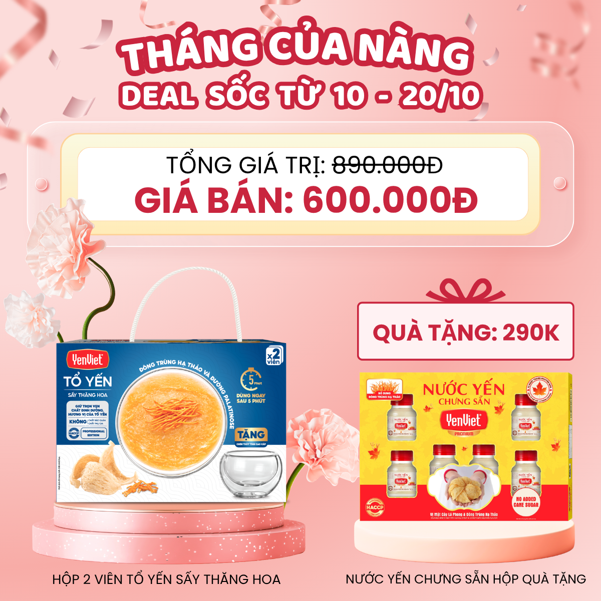 Tổ Yến Sấy Thăng Hoa - Đông Trùng Hạ Thảo & Đường Palatinose [Hộp 2 Viên]