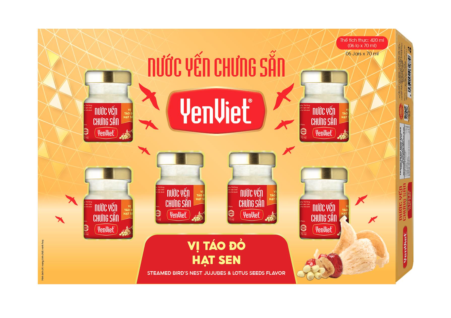 Nước Yến Chưng Sẵn Vị Táo Đỏ Hạt Sen - Khay 06 lọ x 70ml