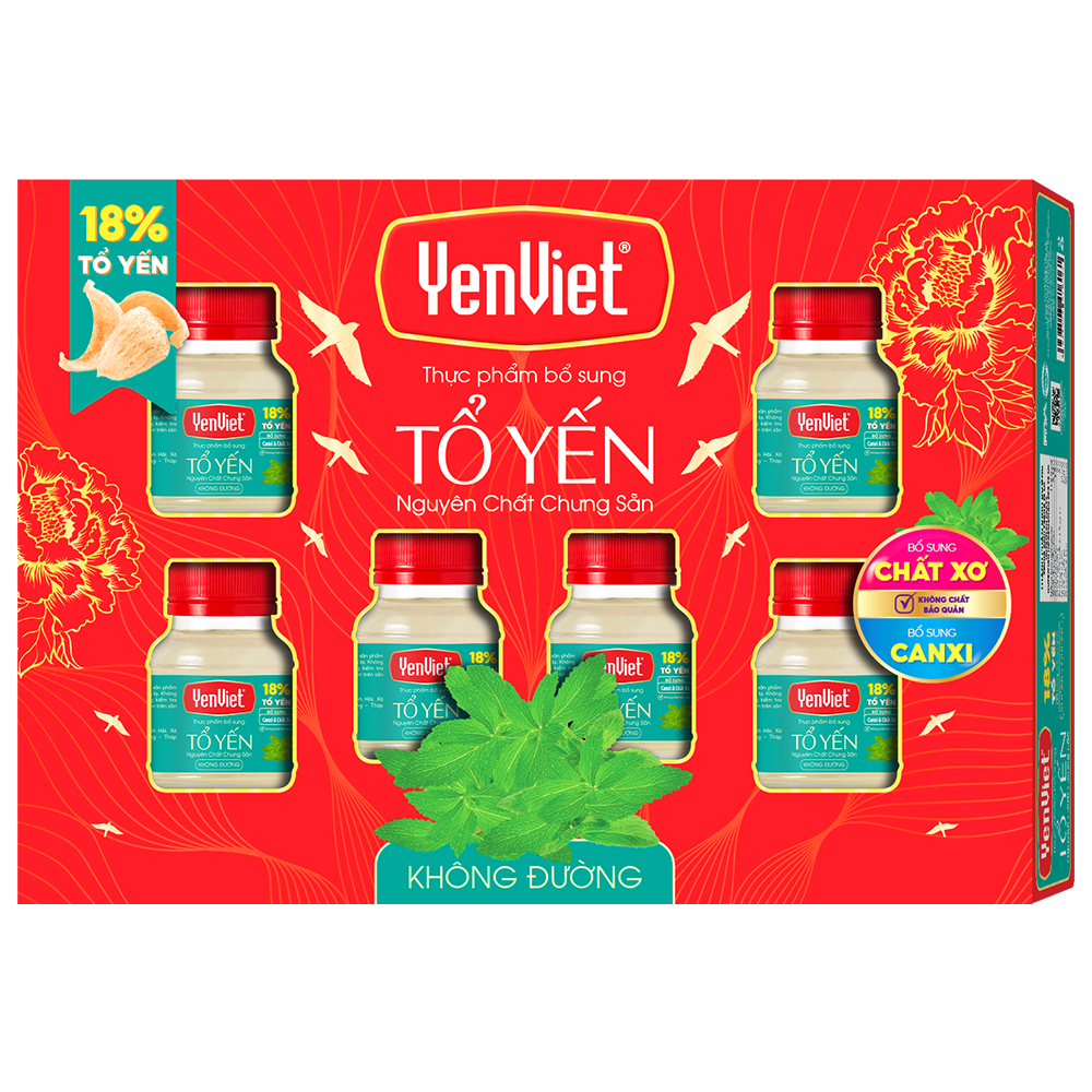 Tổ Yến Nguyên Chất Chưng Sẵn Không Đường (18% Tổ Yến) [Hộp quà tặng 06 lọ x 70ml]