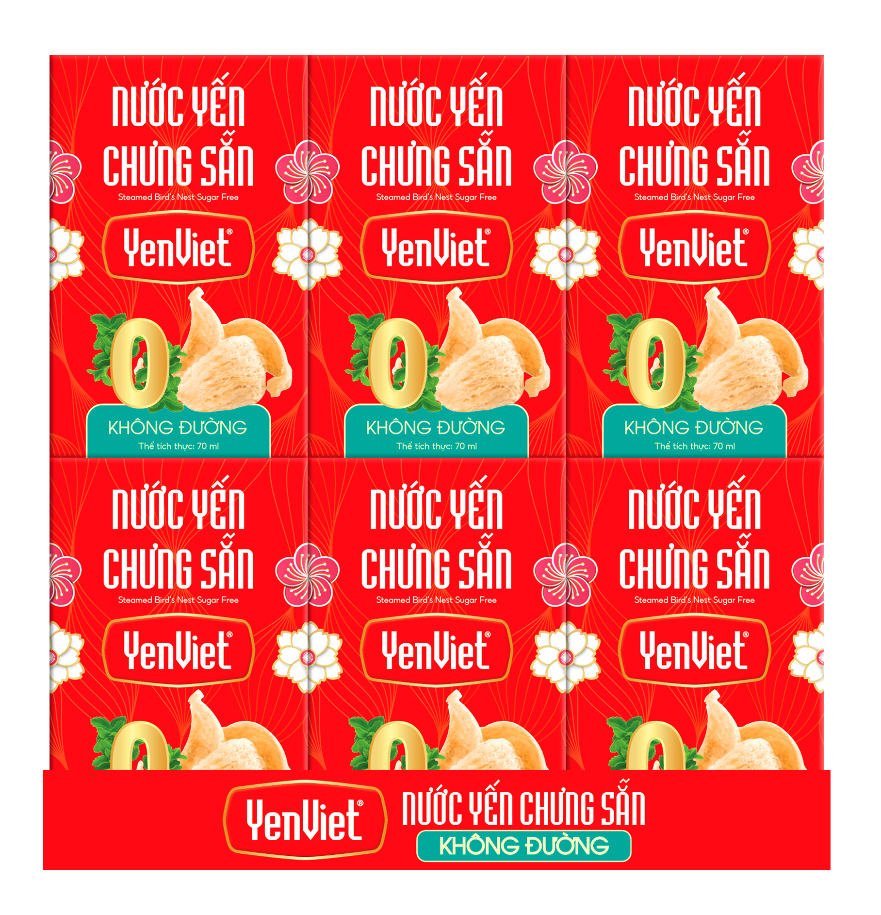 Nước Yến Chưng Sẵn Không Đường [Khay 06 lọ - 70ml]