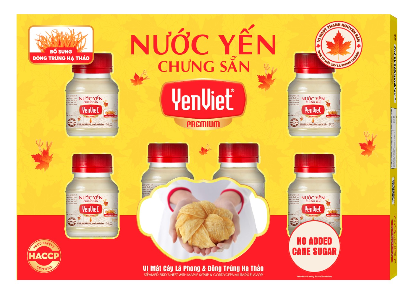 Nước Yến Chưng Sẵn Vị Mật Cây Lá Phong & Đông Trùng Hạ Thảo - Hộp 06 lọ x 70ml