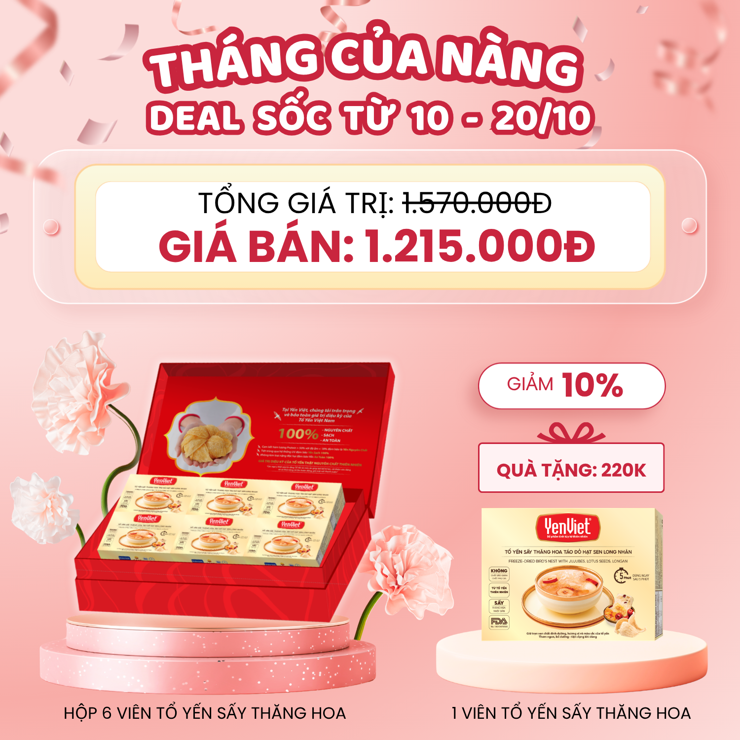 Tổ Yến Sấy Thăng Hoa- Táo Đỏ, Hạt Sen, Long Nhãn [Hộp 6 Viên]