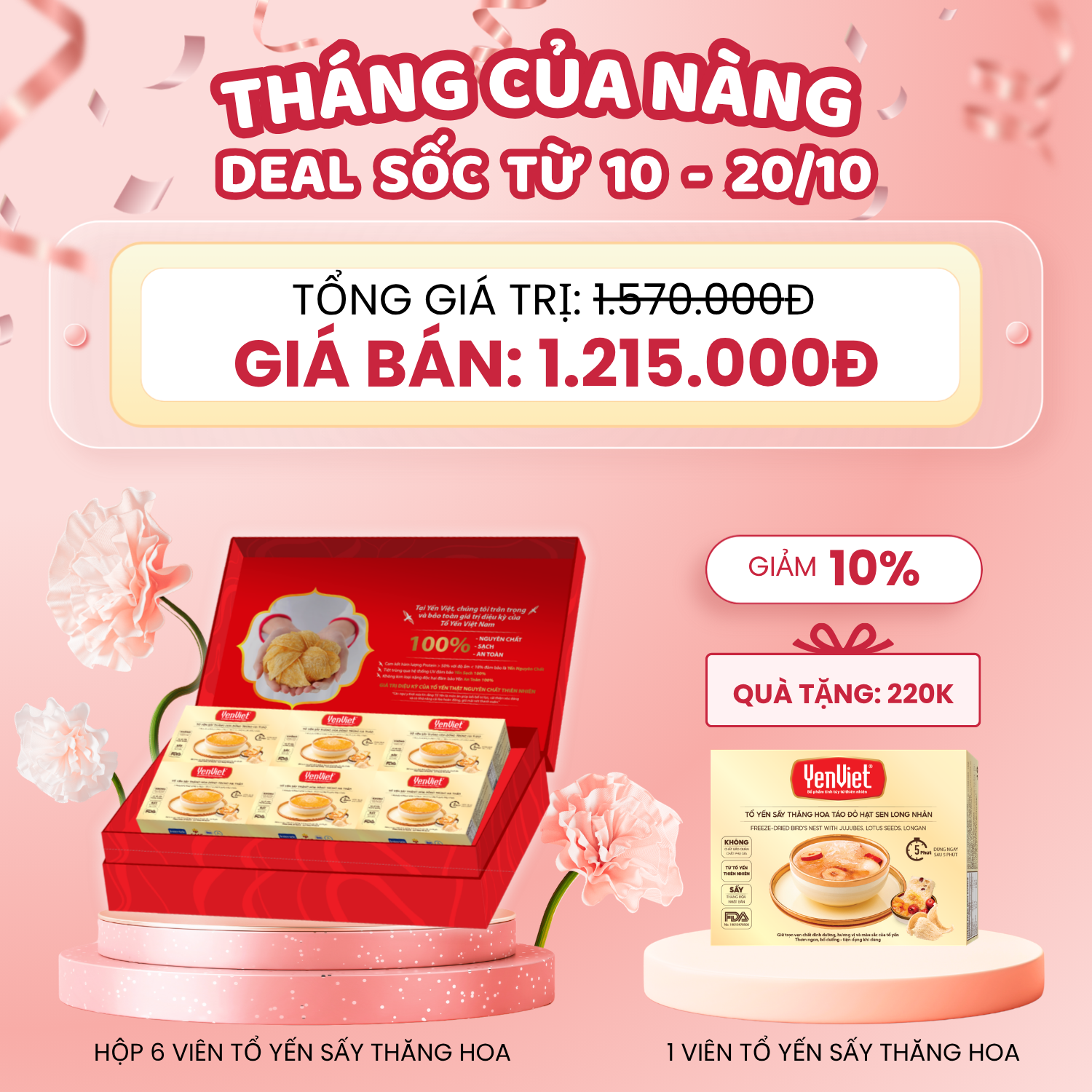 Tổ Yến Sấy Thăng Hoa- Đông Trùng Hạ Thảo [Hộp 6 viên]