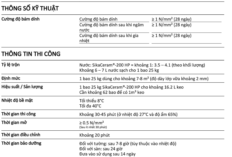 Sika Ceram 200HP keo dán gạch sika chất lượng cao