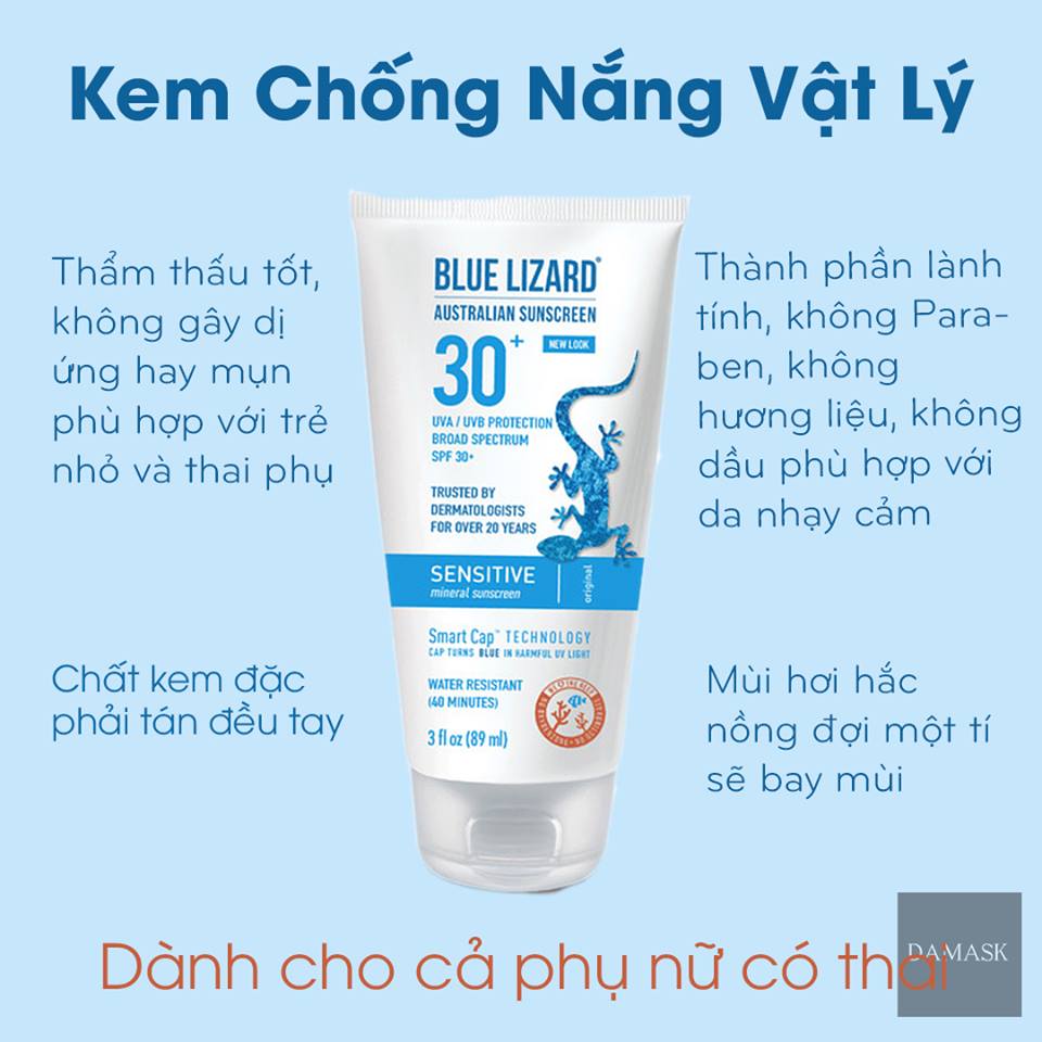 review kem chống nắng Blue Lizard Sensitive được sản xuất từ Úc