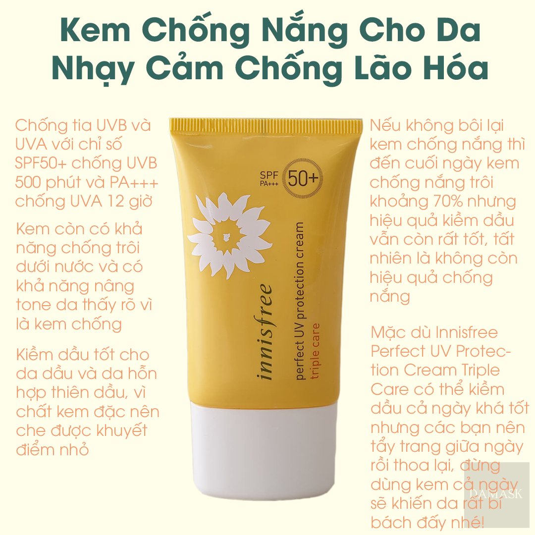 Review Kem Chống Nắng Kem Chống Nắng Cho Da Nhạy Cảm Và Chống Lão Hóa Innisfree Perfect UV Protection Cream Triple Care