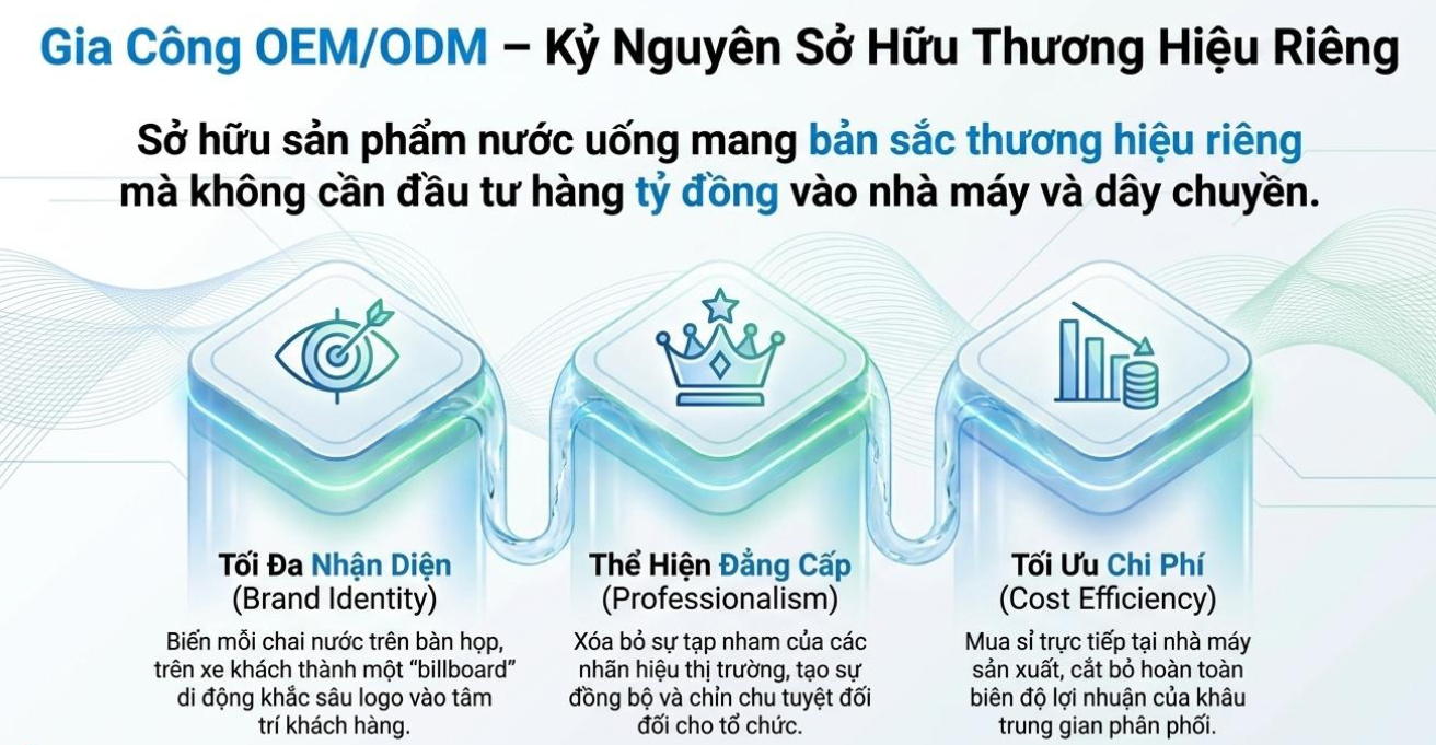 GIẢI PHÁP GIA CÔNG TRỌN GÓI (OEM/ODM) NƯỚC UỐNG ĐÓNG CHAI, ĐÓNG BÌNH, NƯỚC GIẢI KHÁT & THỨC UỐNG BỔ SUNG – NÂNG TẦM THƯƠNG HIỆU DOANH NGHIỆP