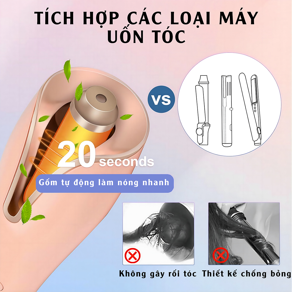 Máy làm tóc xoăn tự động, máy uốn tóc tự động VividSkin chống bỏng, máy uốn sóng nước size 25mm