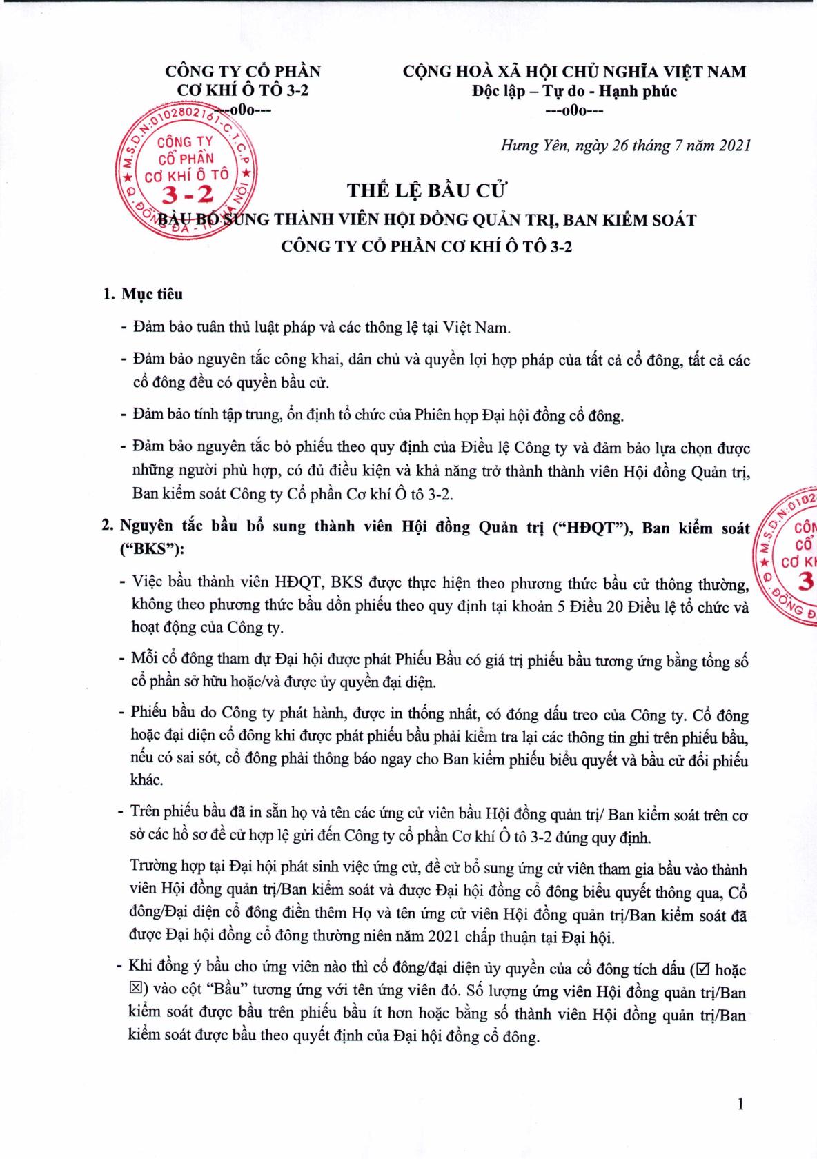 Thể lệ bầu cử bổ sung thành viên HĐQT, Ban kiểm soát tại  ĐHĐCĐ thường niên năm 2021
