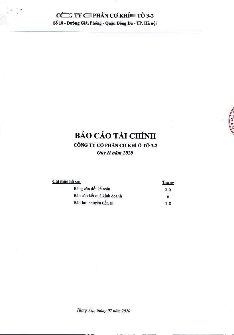 Báo Cáo Tài Chính Quý II năm 2020