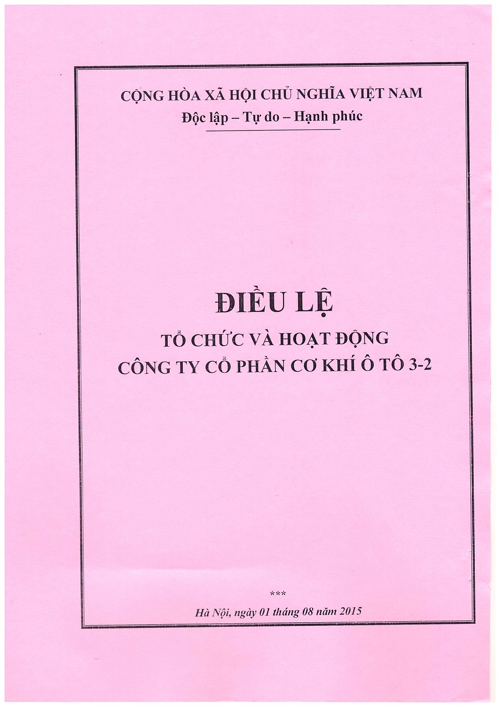 Điều lệ Công ty CP Cơ khí  Ôtô 3-2  2015