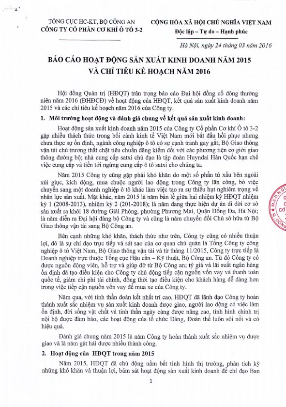Báo cáo hoạt động SXKD năm 2015 và chỉ tiêu kế hoạch năm 2016