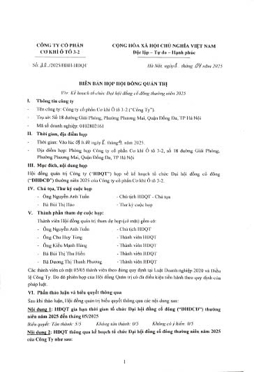 Biên bản họp hội đồng quản trị số 20/2025/BBH-HĐQT ngày 8/4/2025 