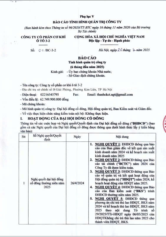 BÁO CÁO TÌNH HÌNH QUẢN TRỊ CÔNG TY (6 THÁNG ĐẦU NĂM 2025)