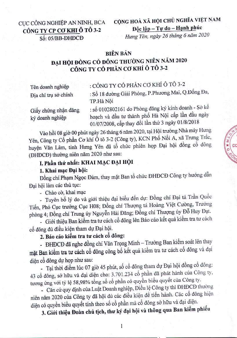 BIÊN BẢN ĐHĐCĐ THƯỜNG NIÊN NĂM2020