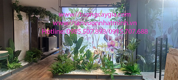 Thi công bồn cây, tiểu cảnh, chậu cây lá giả tại 65 Song Hành, An Phú, Thủ Đức, Tp HCM