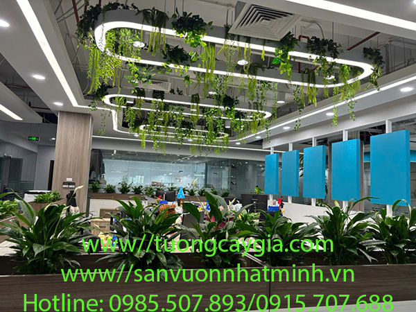 Thi công. lắp đặt dây leo rủ và hệ thống cây xanh tại Công ty may