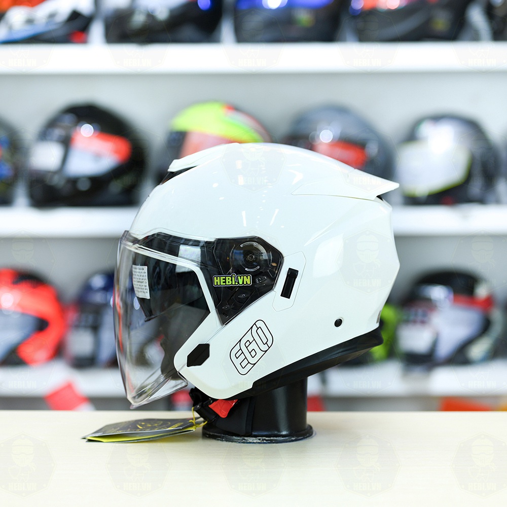 Mũ 3/4 2 Kính EGO E42 Trắng Bóng FREESHIP