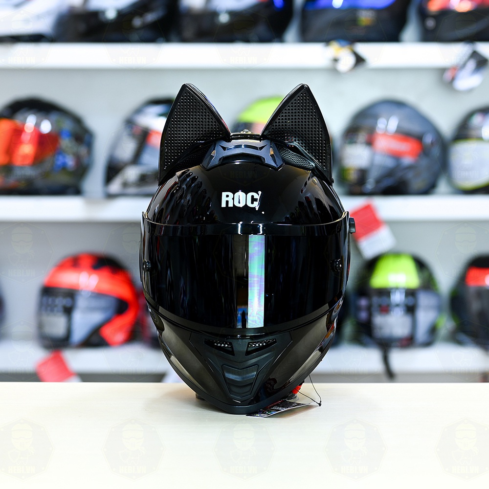 Mũ Fullface ROC 08 Plus 2024 Đen Bóng + Tai mèo nhựa ABS FREESHIP