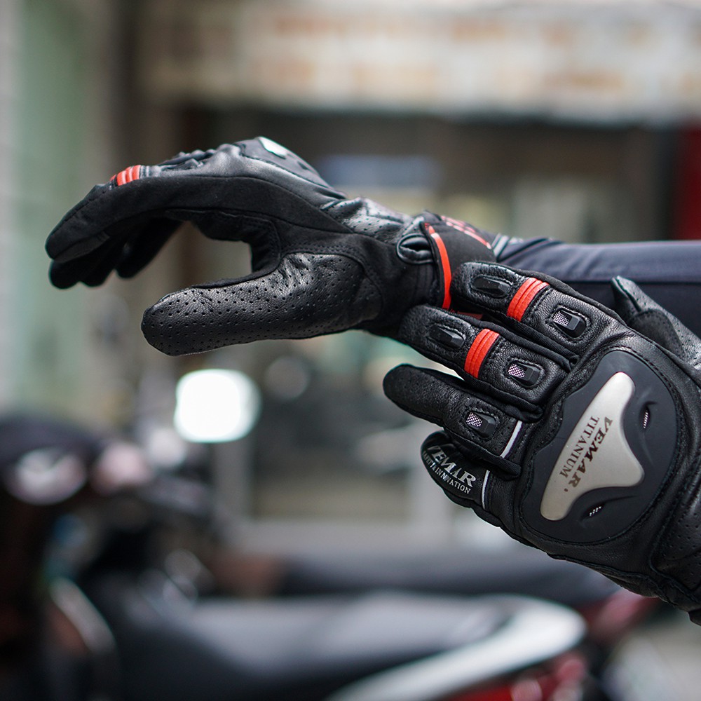 Găng Tay Vemar VE-177 Da Titanium Đen Đỏ FREESHIP