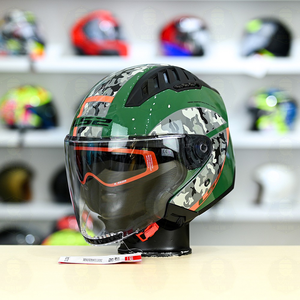 Mũ 3/4 LS2 OF600 COPTER Camo Xanh Lính Bóng Military FREESHIP