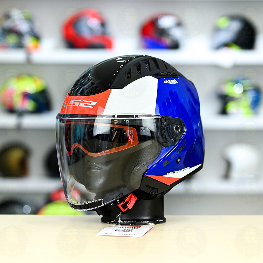 Mũ 3/4 LS2 OF600 COPTER Xanh Dương Đỏ Bóng Urbane FREESHIP