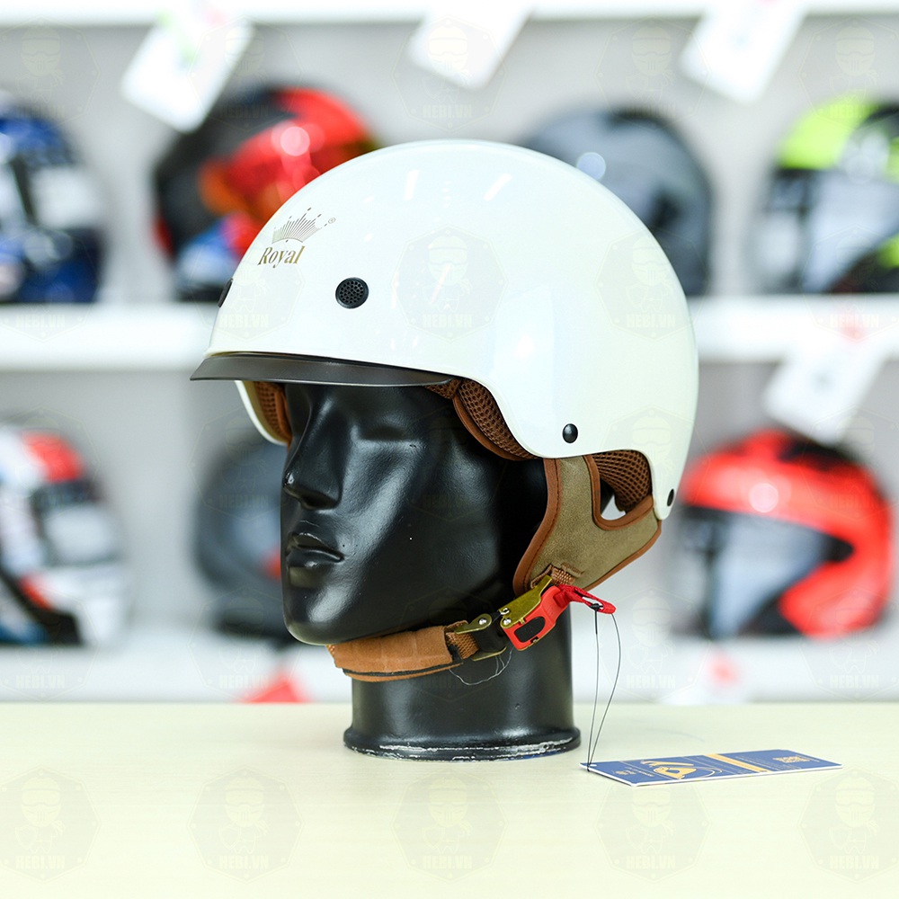 Mũ 1/2 kính âm Royal M239 Trắng Bóng FREESHIP