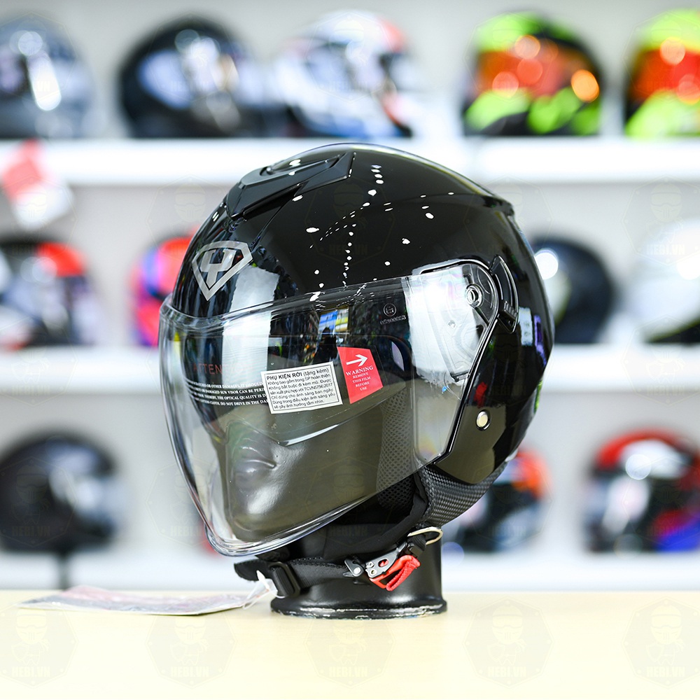 Mũ 3/4 2 Kính Yohe 852 Đen Bóng FREESHIP