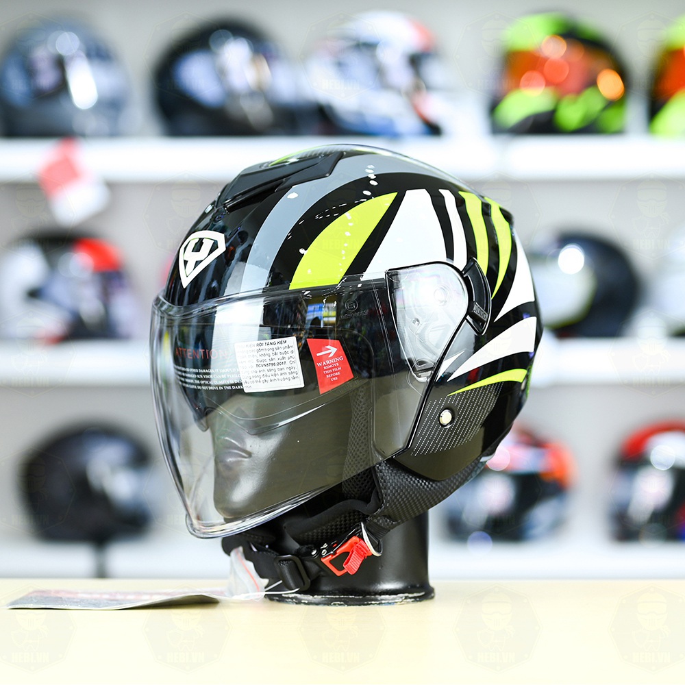 Mũ 3/4 2 Kính Yohe 852 Đen Xanh Neon FREESHIP