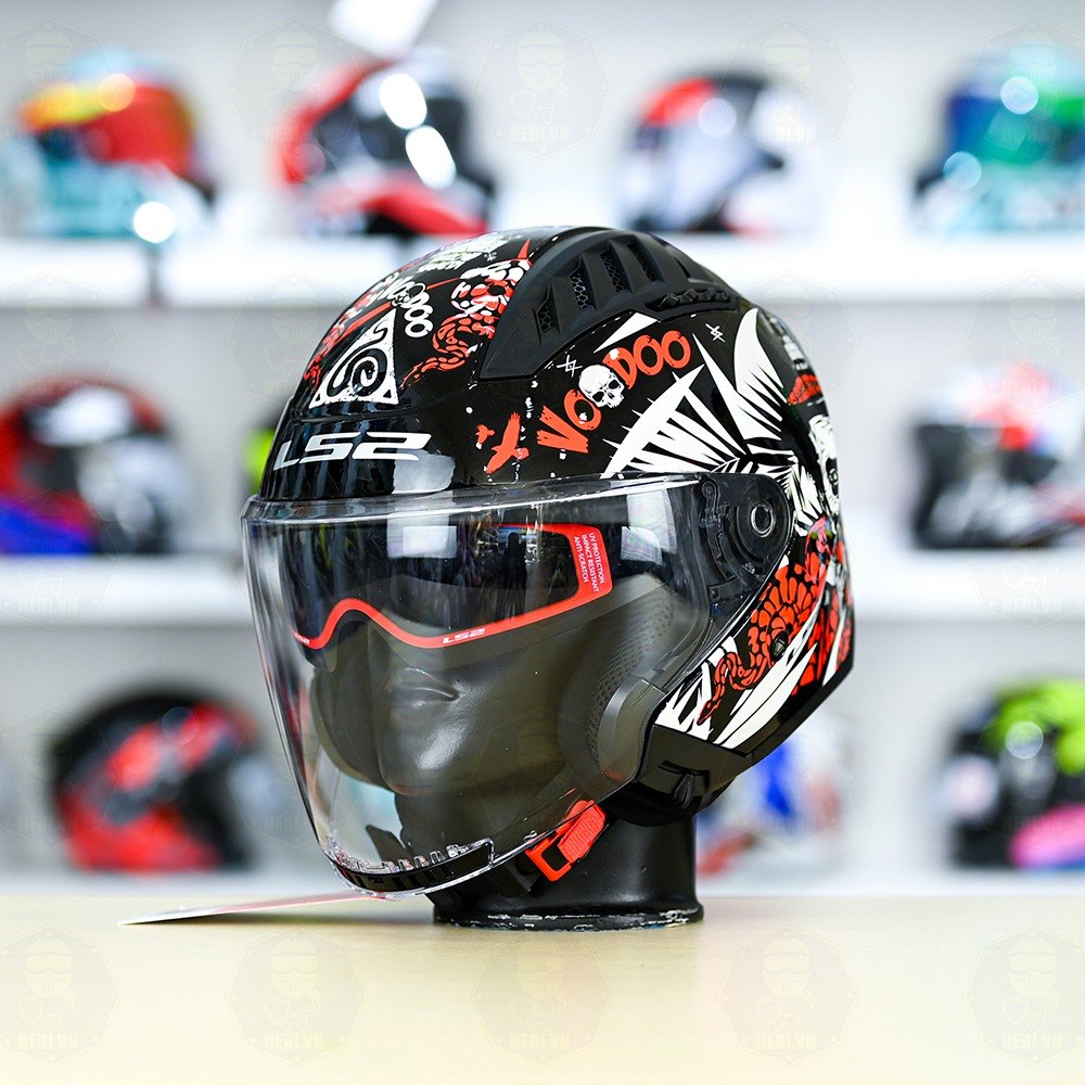 Mũ 3/4 LS2 OF600 COPTER Đen Trắng Đỏ Voodoo FREESHIP