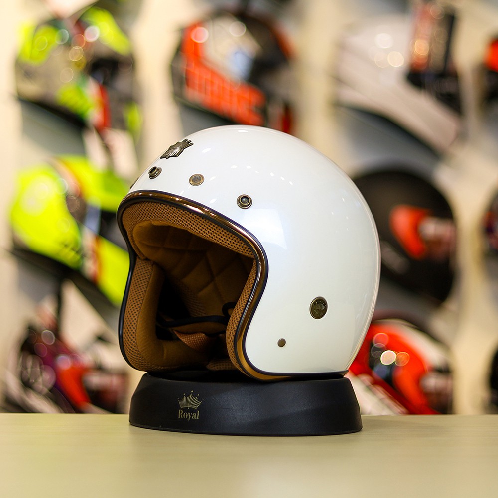 Mũ 3/4 ROYAL M20C Ruby Trắng Bóng Cho Đầu Siêu To XXL FREESHIP