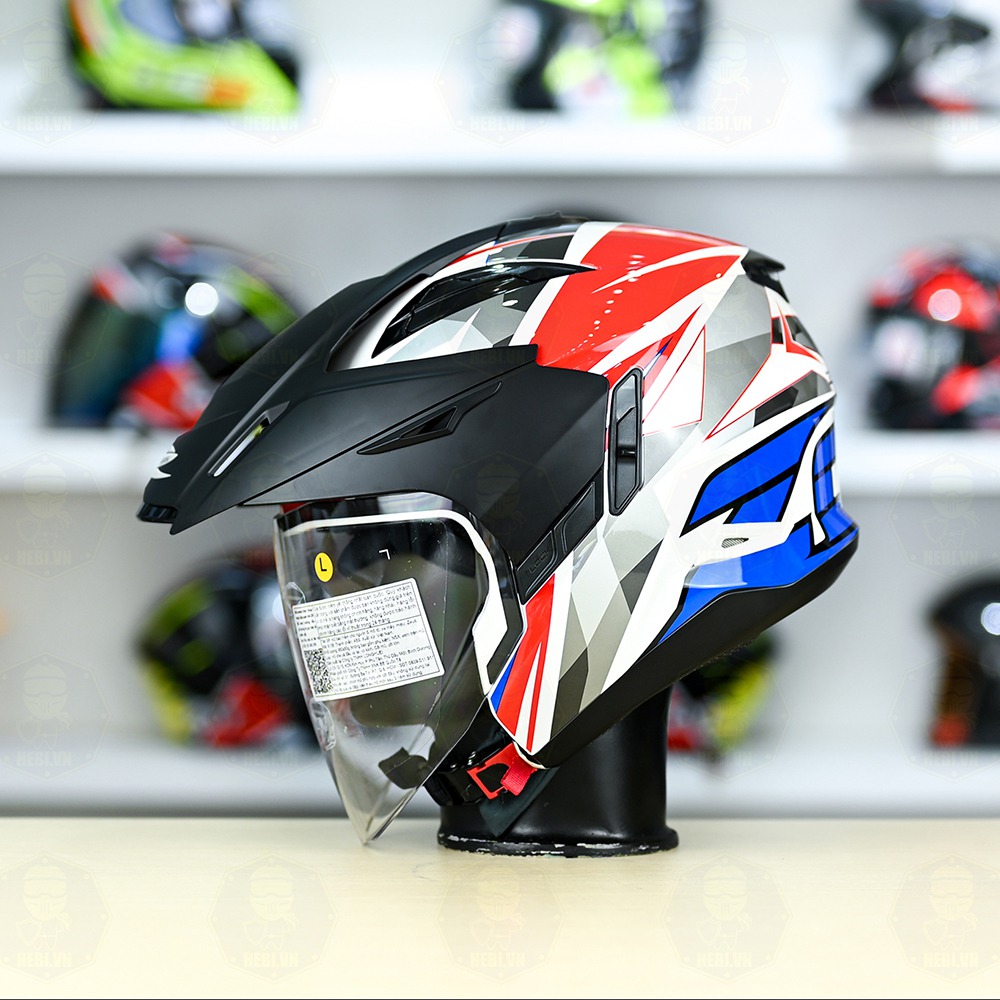 Mũ 3/4 Zeus 613B Trắng đỏ Xanh Bóng FREESHIP