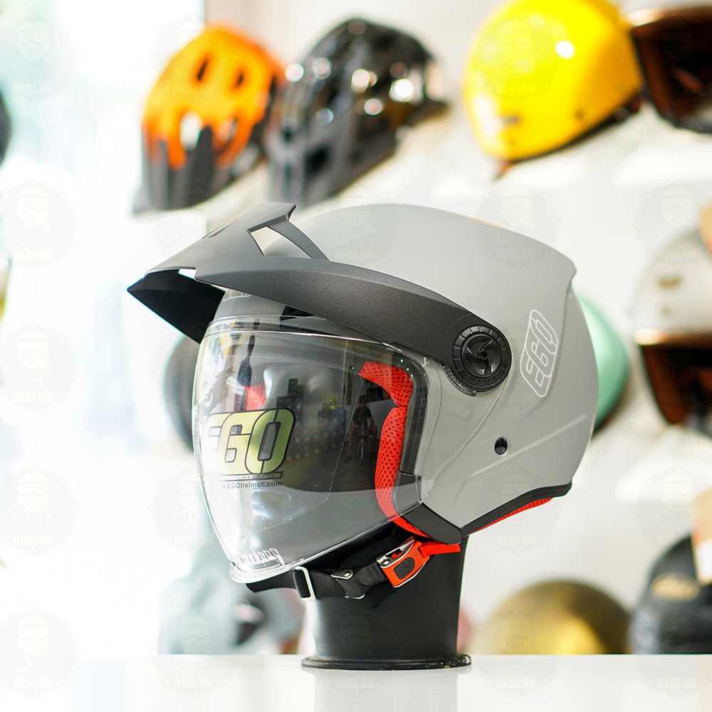 Mũ 3/4 EGO E2 Xám Titanium Nhám Mái Che Nắng FREESHIP