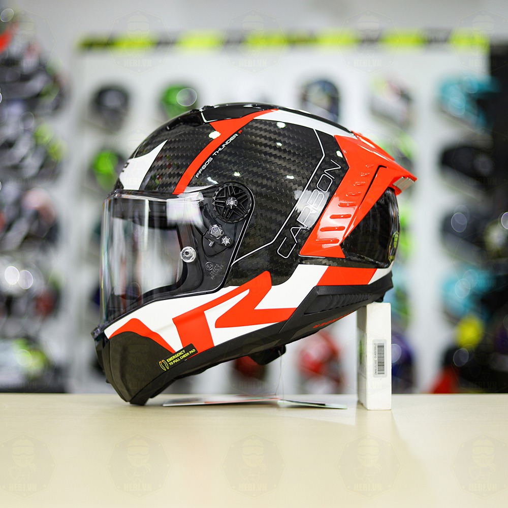 Mũ LS2 FF805 CARBON Racing Trắng Đỏ Bóng + Tặng Kính Đen + Pinlock + Tearoff FREESHIP