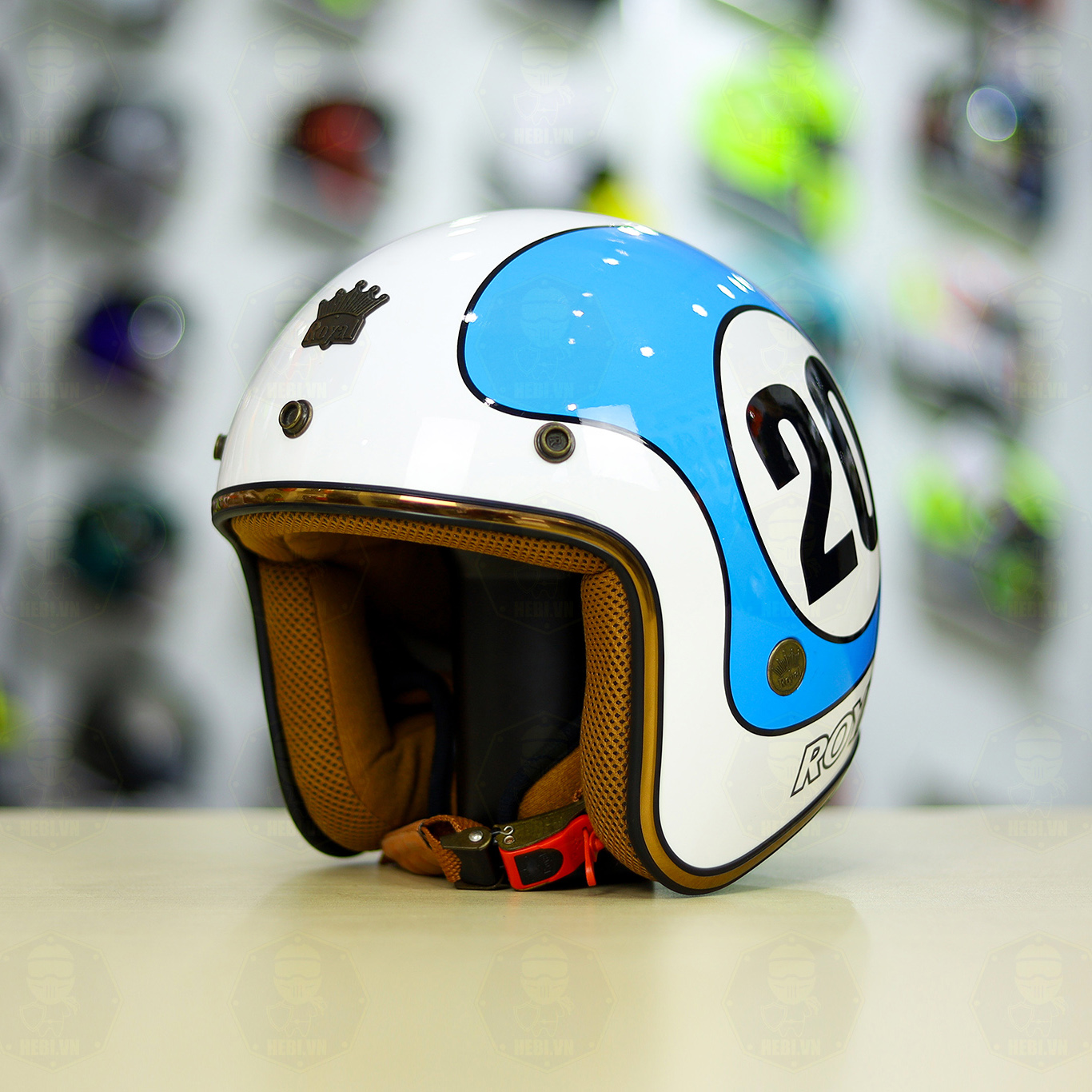 Mũ 3/4 ROYAL M20C Ruby Tem Trắng Xanh FREESHIP