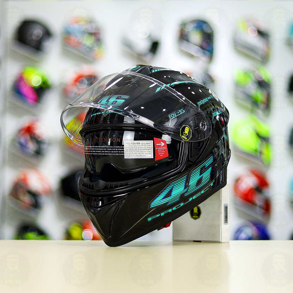 Mũ EGO E81 Đen Bóng + Dán Tem Decal AGV PROJECT 46 Xanh Ngọc FREESHIP