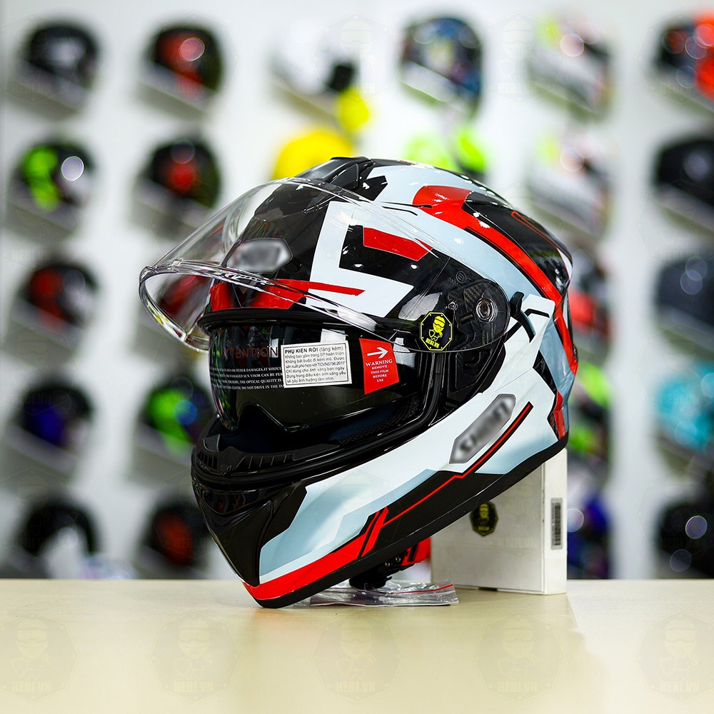 Mũ Fullface EGO E81 Đen Bóng + Dán Tem Decal Shoei BRINK Xám Bạc Đỏ FREESHIP