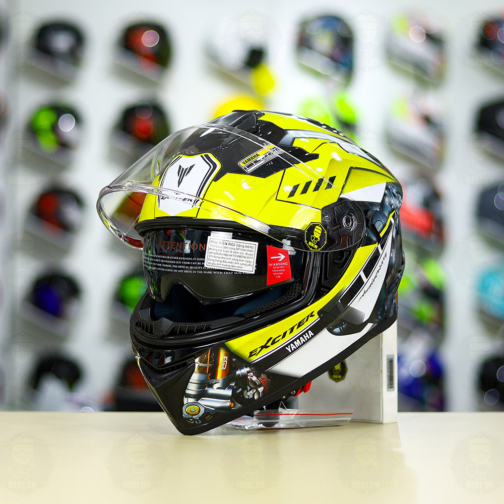 Mũ EGO E81 Đen Bóng + Dán Tem Decal Yamaha EXCITER Đen Vàng FREESHIP