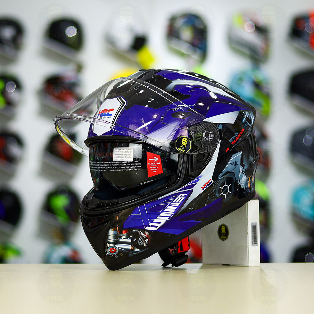 Mũ Fullface EGO E81 Đen Bóng + Dán Tem Decal Winner Xanh GP FREESHIP