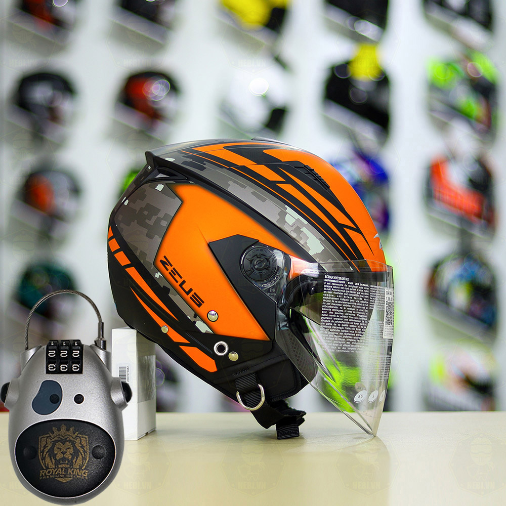 Combo Mũ 3/4 ZEUS 205 T1 Cam Nhám Độ Khóa Chống Trộm