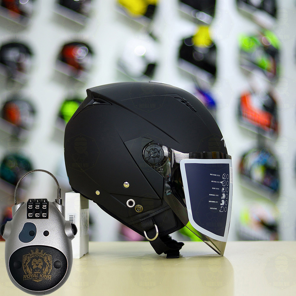 Combo Mũ 3/4 ZEUS 205 Đen Nhám Độ Khóa Chống Trộm