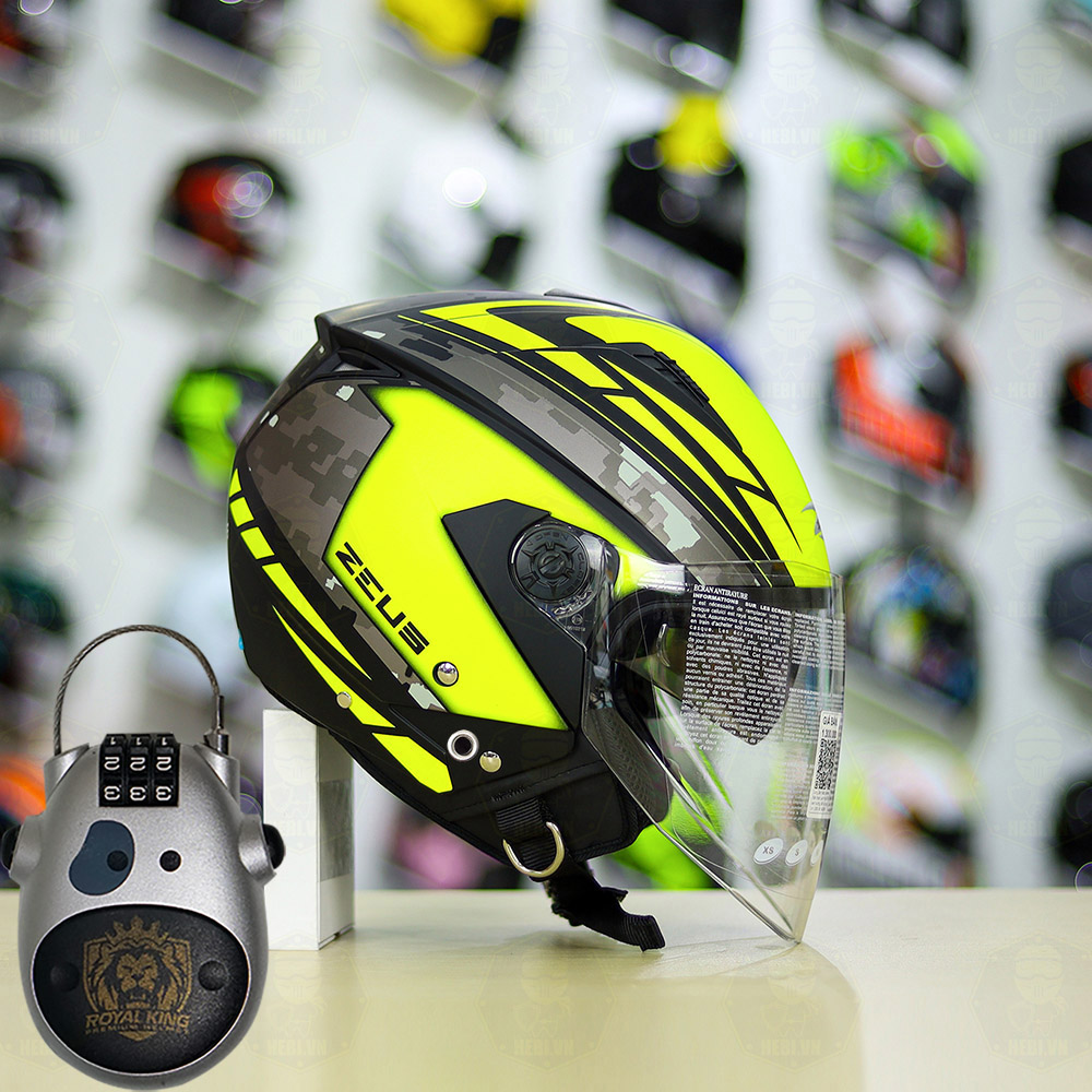 Combo Mũ 3/4 ZEUS 205 T1 Vàng Nhám Độ Khóa Chống Trộm