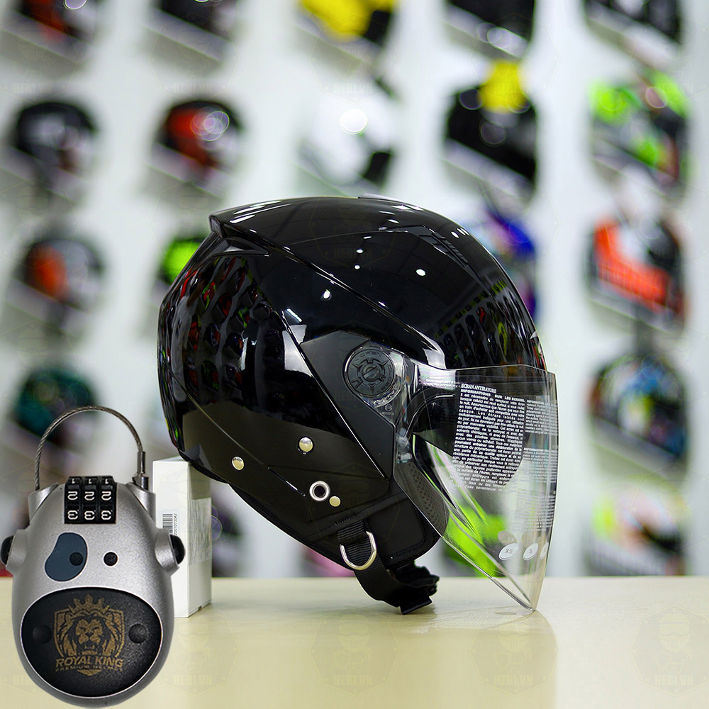 Combo Mũ 3/4 ZEUS 205 Đen Bóng Độ Khóa Chống Trộm