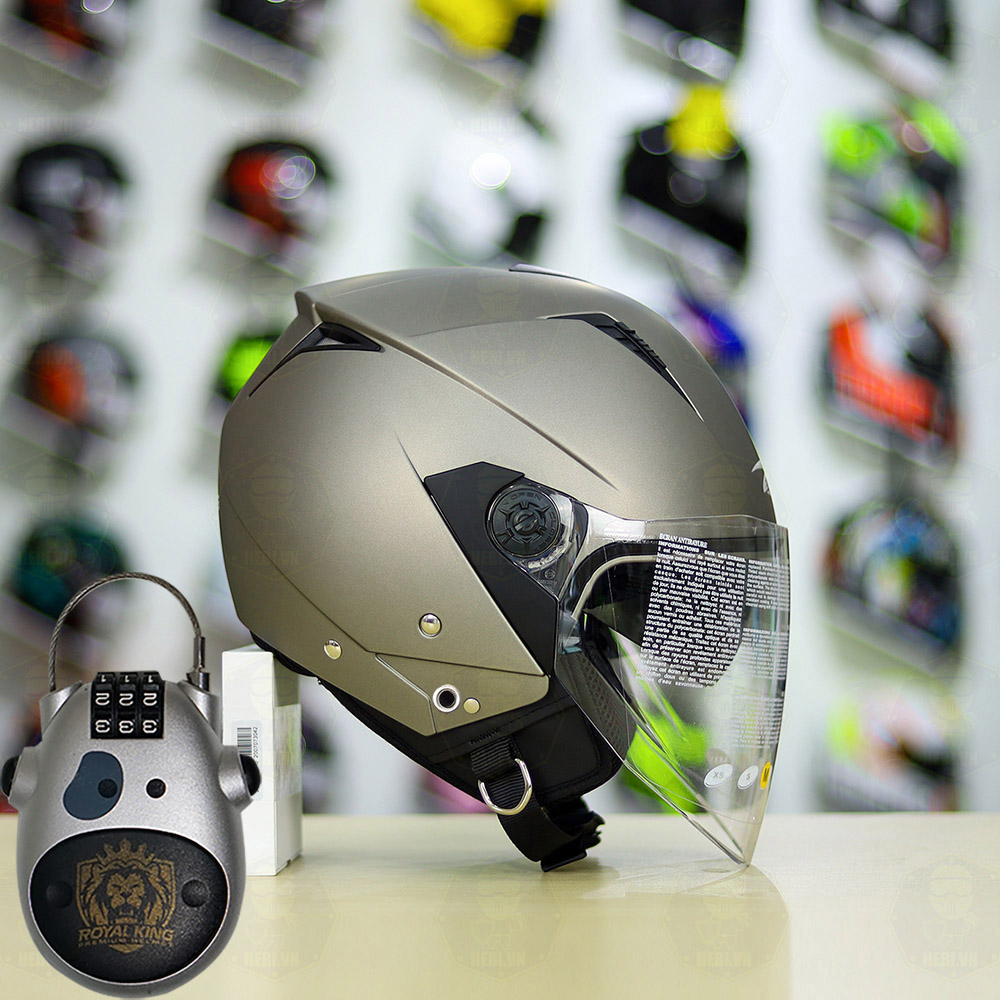 Combo Mũ 3/4 ZEUS 205 Xám Nhám Độ Khóa Chống Trộm