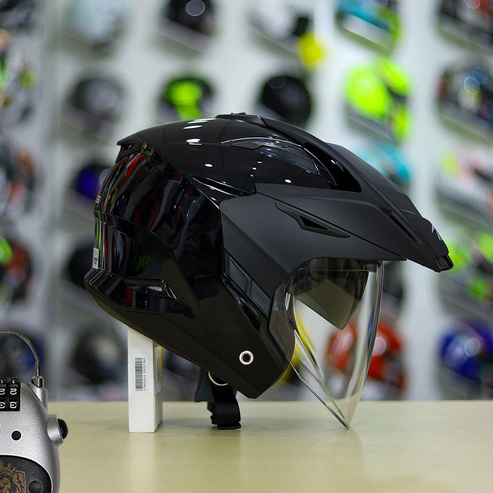 Combo Mũ 3/4 ZEUS 613b Đen Bóng Độ Khóa Chống Trộm