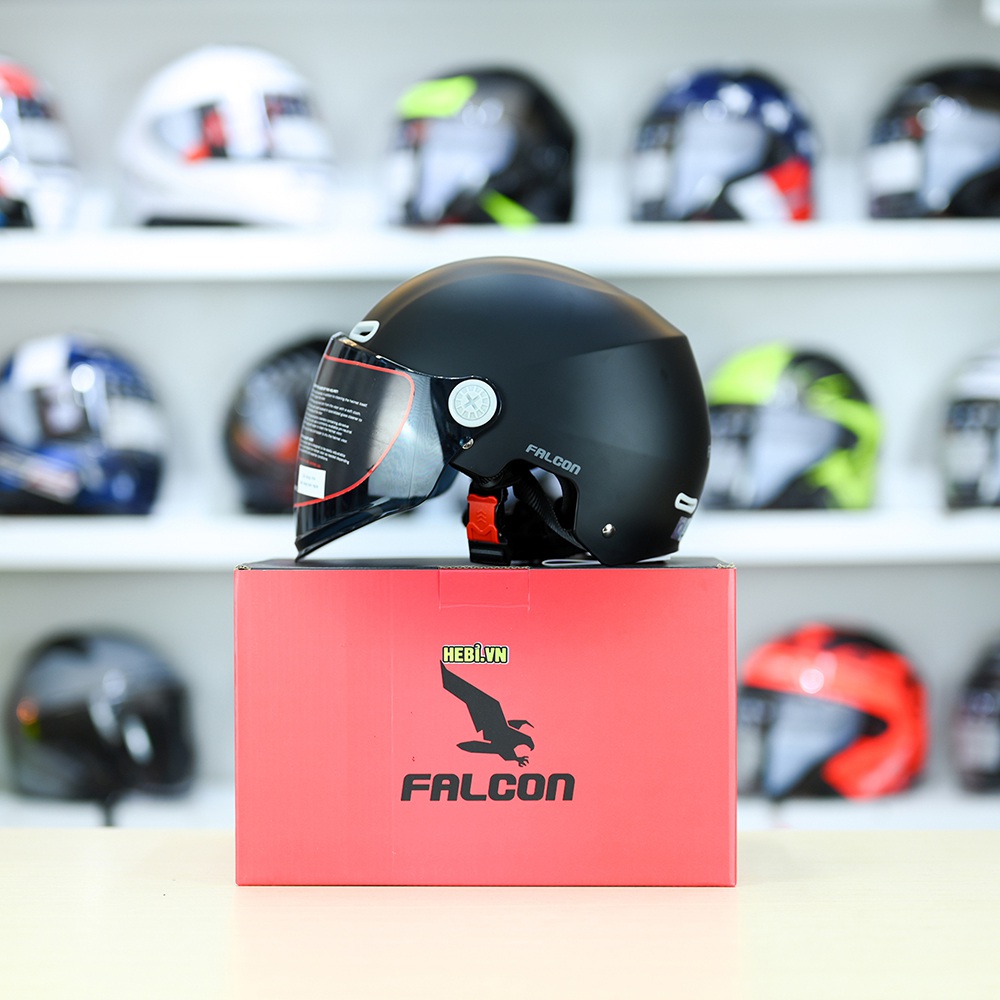 Nón 1/2 Falcon F18 KID Đen Nhám size S FREESHIP