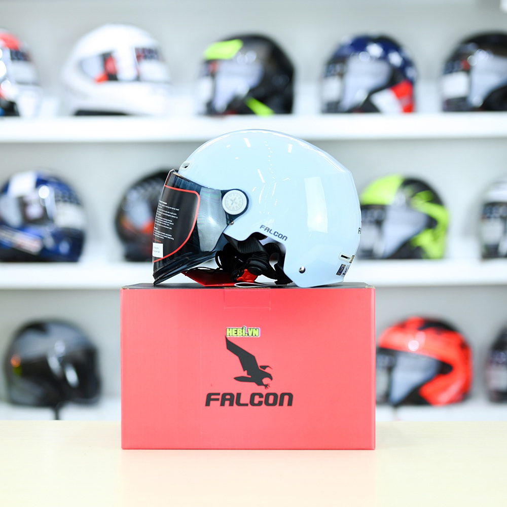 Nón 1/2 Falcon F18 KID Xanh Dương Nhạt Bóng size S FREESHIP