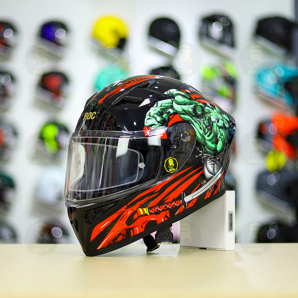 Mũ Fullface ROC 01 978 Tem V1 Đen Đỏ Xanh HULK Bóng FREESHIP