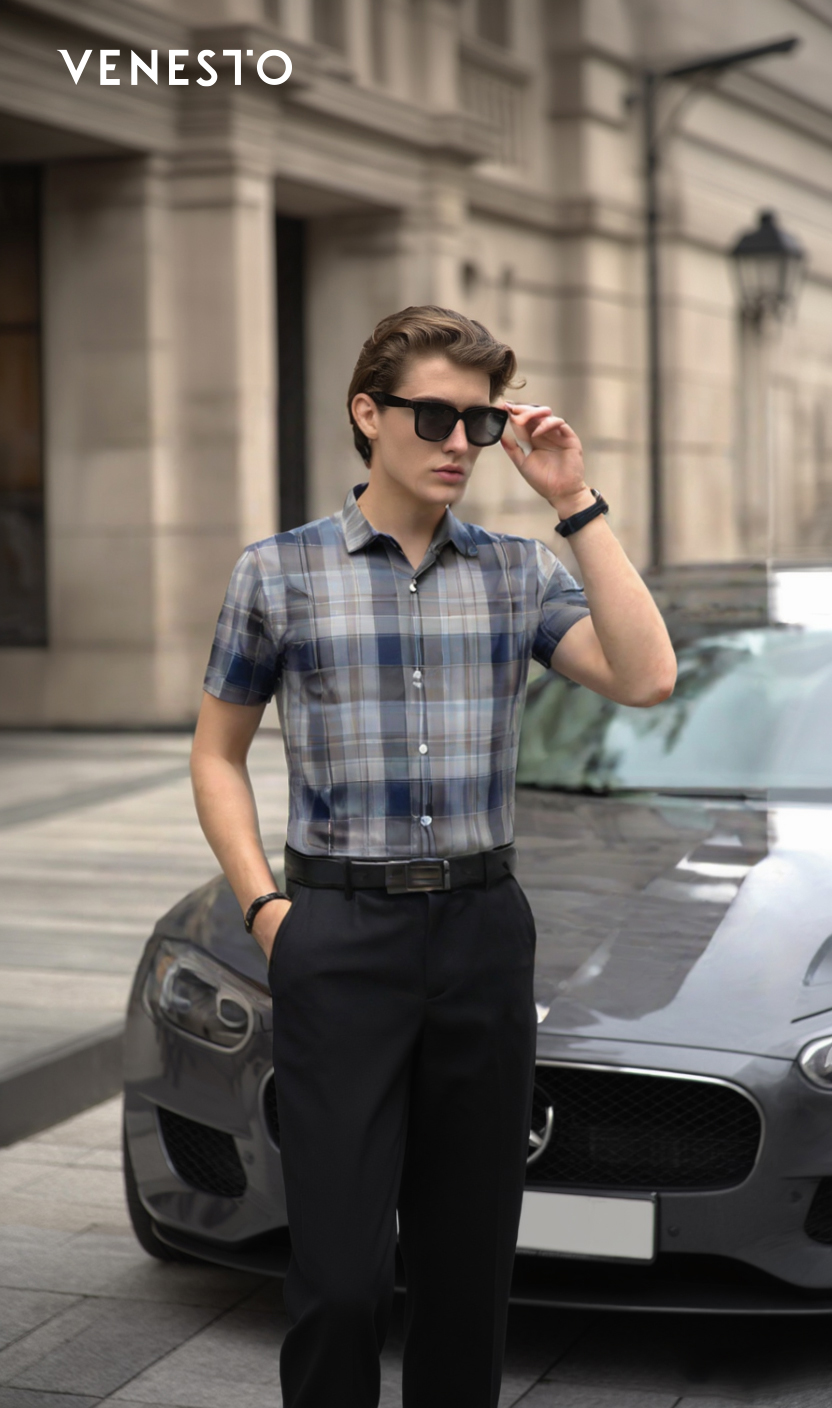 Áo sơ mi kẻ ô phối màu ngắn tay (Chiếc)